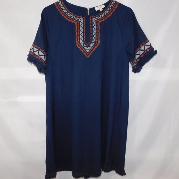 Umgee Womens L Blue Embroidered Boho Dress - Picture 5 of 10